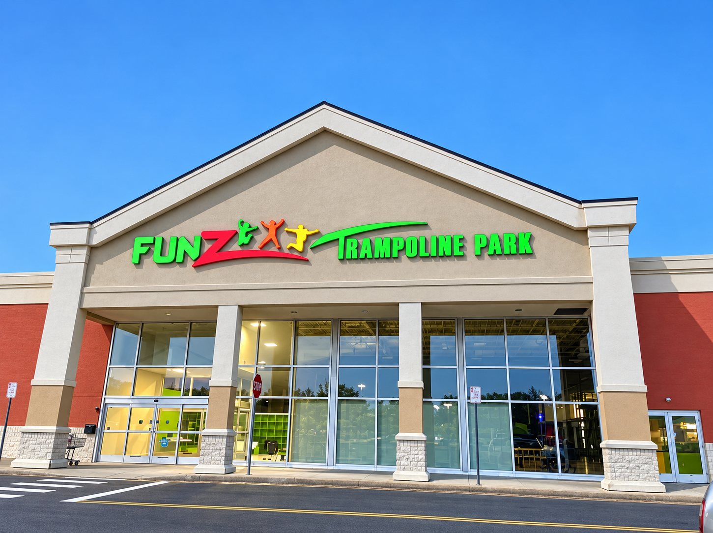 FunZ storefront and sign at FunZ Trampoline Park Waterbury